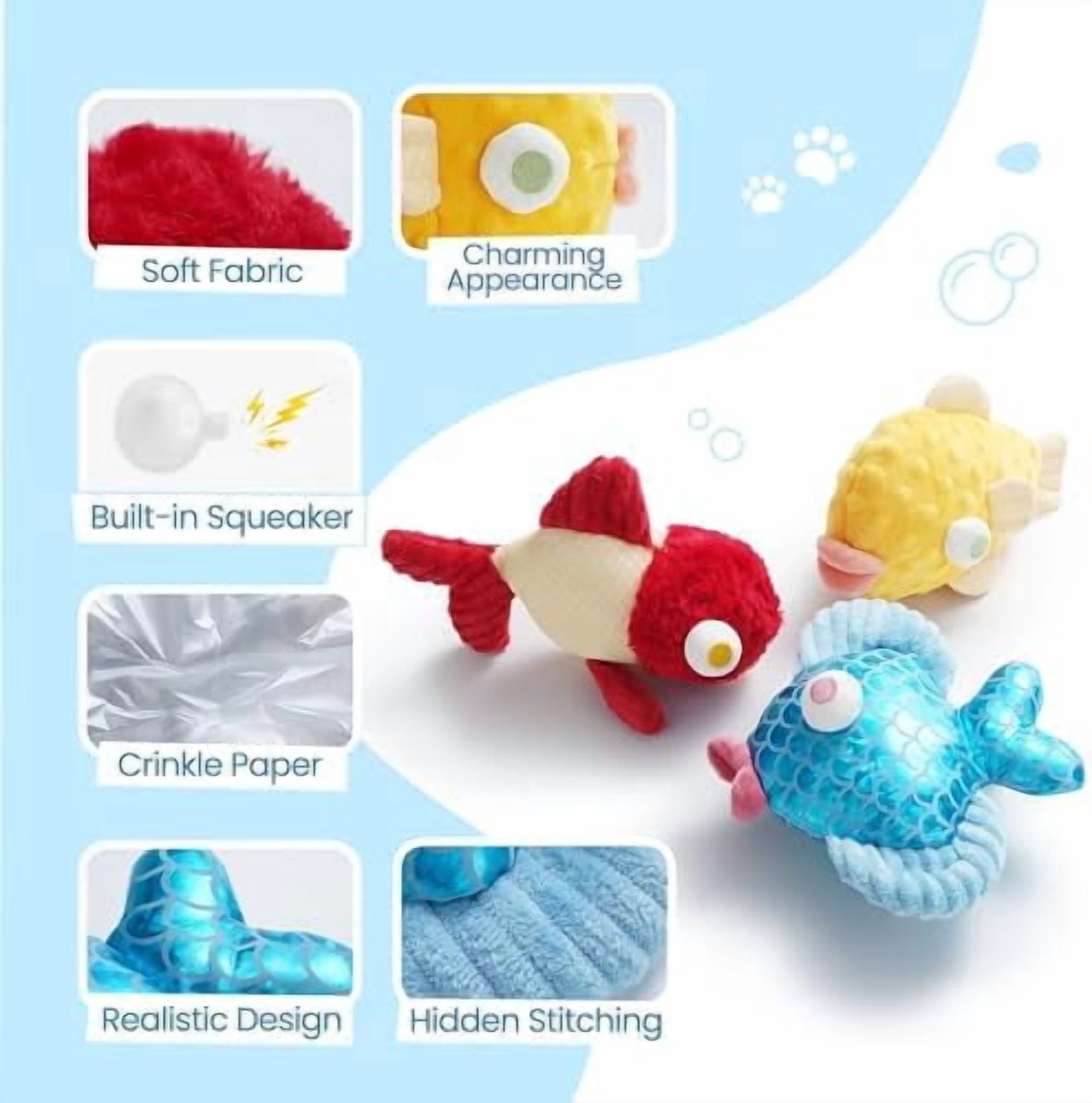 Tough Dog Toys, Squeaky Dog Toys to Keep Dogs Busy with Two Resistant Layer & Crinkle Sound, Googly Eyed Fish Gang Puppy Teething Toys for Small, Medium, Large Breeds