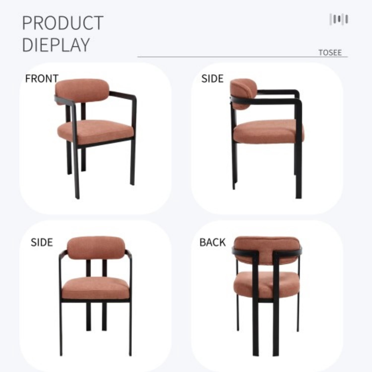 Modern Dining Room Chairs Set of 2 Mid Century Upholstered Boucle Dining Chairs with Curved Backrest Black Metal Legs Kitchen Side Chairs, Orange