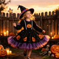 thumbnail image 5 of WXFAZCVU Girls Dress Halloween Pumpkin Pattern Dress Long Sleeve Purple Dress Party Gown Size 4-5 Years, 5 of 5