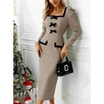 thumbnail image 2 of Women's Houndstooth Bow Square Neck Midi Dress 97% Polyester 3% Spandex for Elegant Professional Look for office wear, 2 of 5