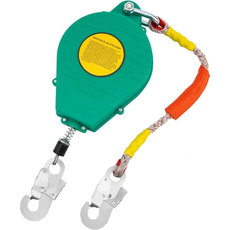 49ft/15M Self Retracting Lifeline, Heavy Duty 330lbs Retractable Safety Fall Arrester with Alloy Steel Self-Locking Hook & Aviation Wire Rope for Construction Roofing and Industrial Work (Green)