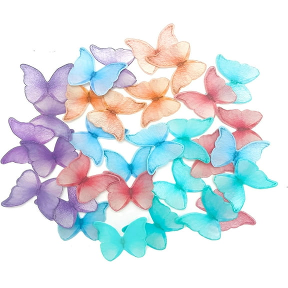 FEZOR Edible Wafer Paper Butterflies Set of 48 Purple Colorful Cake Decorations,Cupcake Topper Mixed Color