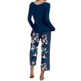 thumbnail image 2 of Hanerdun Womens Pajamas Set Female 2PCS Long Sleeve Printed Nightwear Dark Blue M, 2 of 5