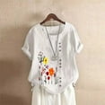 thumbnail image 2 of T Shirts for Women Cotton And Linen Loose Fit Casual Floral Print Short Sleeve Button Up Top Blouse T-Shirt Tops White M, 2 of 4