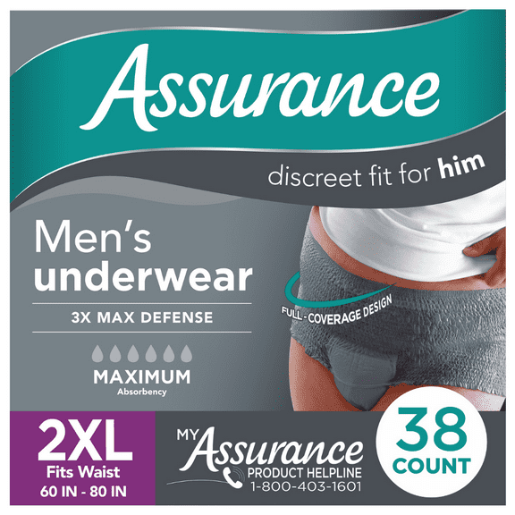 Assurance 2XL Men’s Maximum Protective Underwear, 1/38 ct
