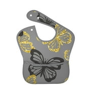 Bingfone Mess-Proof Baby Bib - Waterproof Bib For Baby Boy Or Girl With Food Catcher Pocket, Unisex-Golden Glitter Butterflies
