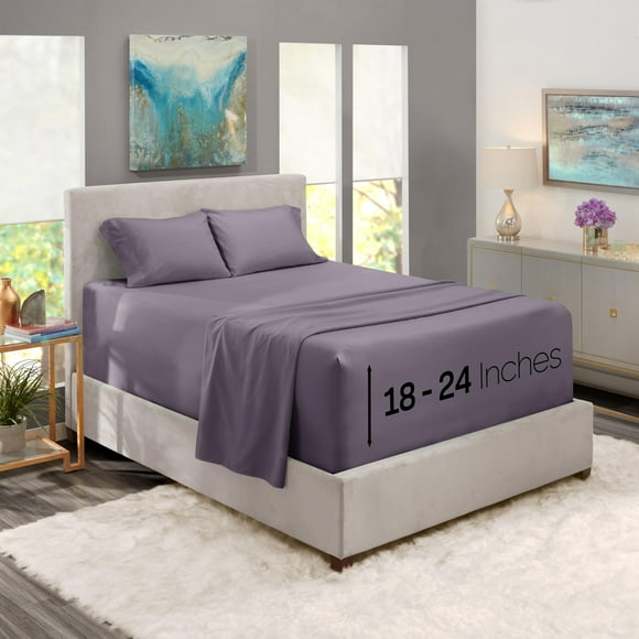 Nestl Extra Deep Pocket Sheets - Fits Mattress 18-24 Inches Deep, Extra Deep Pocket Twin Sheets Sets, 3 Piece Twin Size Sheets, Twin Sheets Deep Pocket, Grayish Purple Sheets