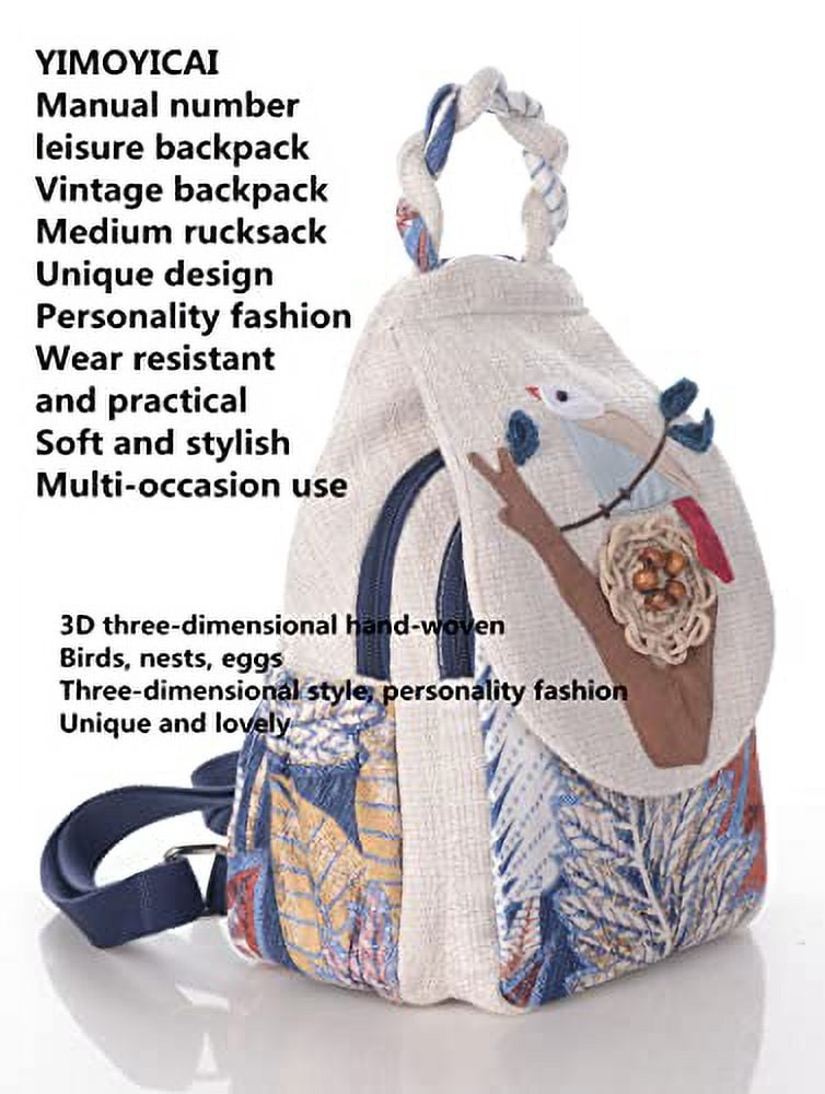 YIMOYICAI Backpack Purse for Women Girl's Convertible Sling Bag Boho Hippie Embroidered Woven Canvas with Woven Cotton Perfect Small Sling Bag Bird's Nest