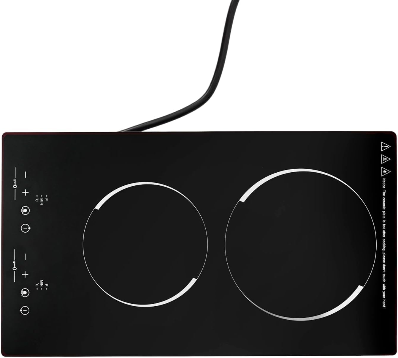 1500W Electric Cooktop Electric Stove Top with LED Display 110V Intelligent Control Built-in Cooktop 9 Heating Level Sensor Touch Control for Kitchens (2 Burners)