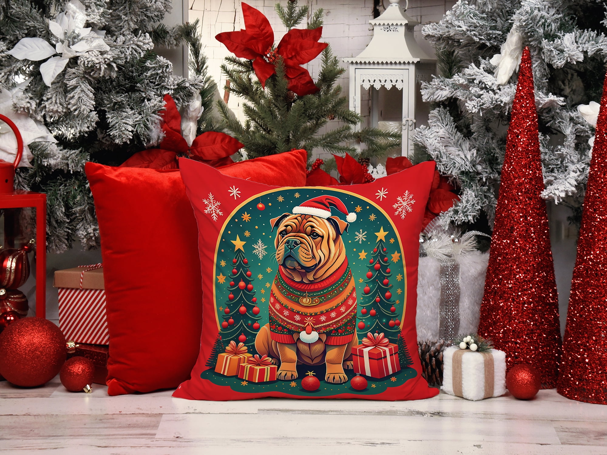 Shar Pei Christmas Fabric Decorative Pillow 18 in x 18 in