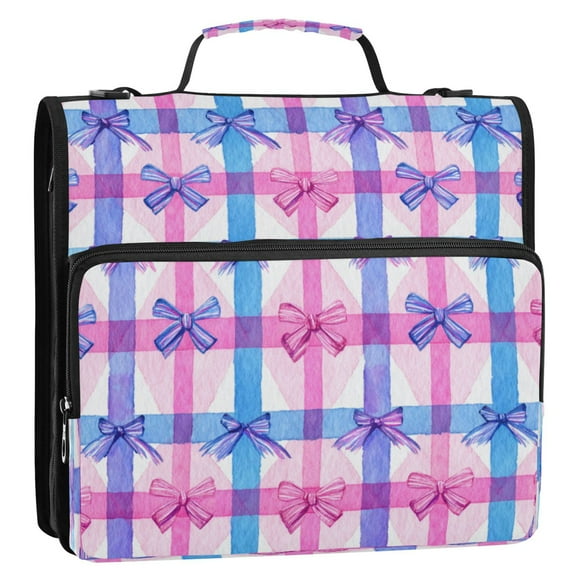 Zipper Binder 3 Rings Stationery Office Files Daily Organizer File Folder Storage Bag Pink and Blue Bows