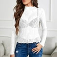 thumbnail image 6 of ZyeKqe Womens Mesh Long Sleeve Tops Crew Neck See Through Tee Shirts Party Club Night Lace Blouse, 6 of 8