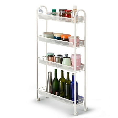 Rackaphile 4 Tier Slim Slide Out Mesh Rolling Cart Kitchen Pantry