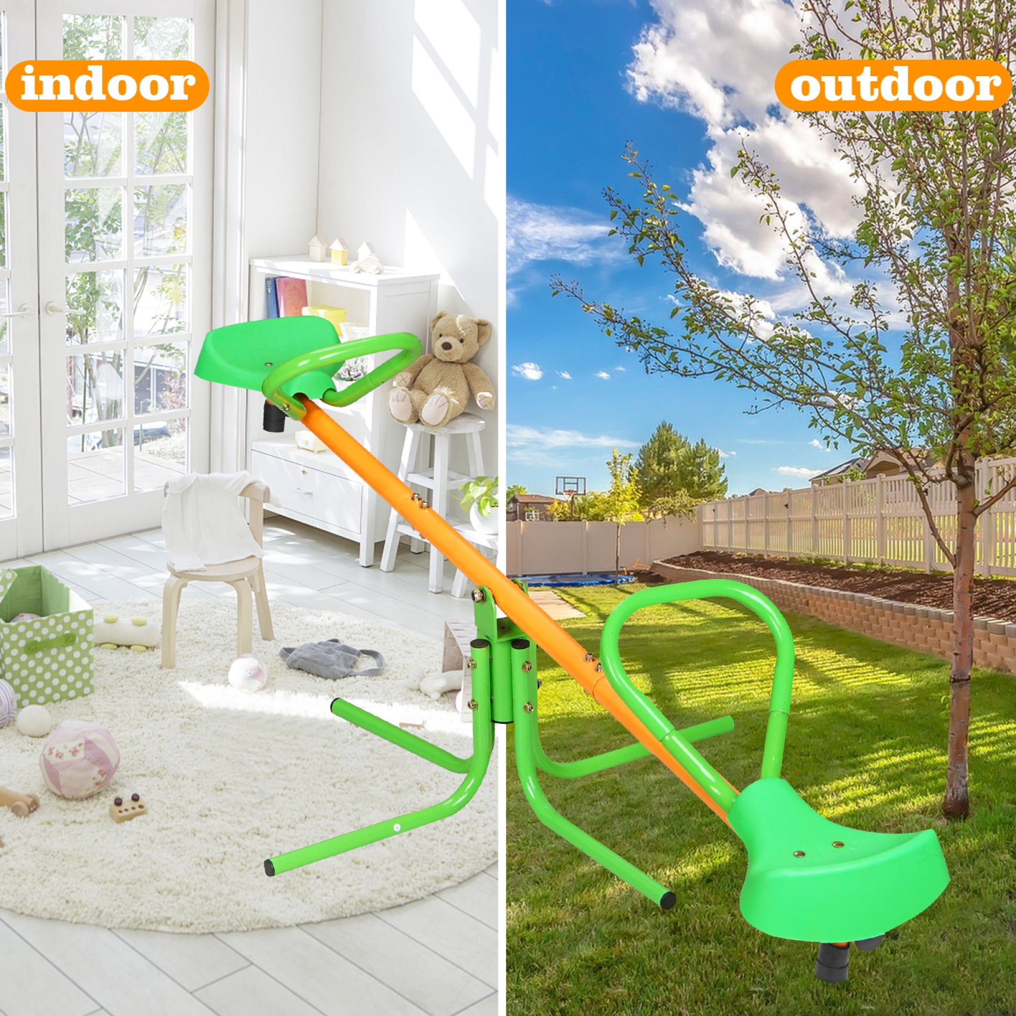 Leumius Teeter Totter Seesaw for Kids,Outdoor 360 Degrees Rotating Playground Equipment for 3-6 Years Old Kids,Green