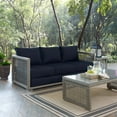 thumbnail image 1 of Modway Aura Modern Rattan & Fabric Outdoor Patio Sofa in Gray and Navy, 1 of 9