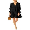 thumbnail image 1 of PENGXIANG Robe Mini Ligne A pour Femmes Manches Longues Décontractée Coupe Ample Col en V, 1 of 9