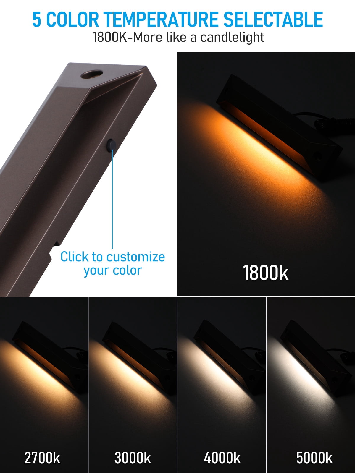 12 Pack 5CCT 8 Inch LED Low Voltage Step Lights, 12-24V AC/DC Deck Light, Aluminum, Oil Rubbed Bronze, 1800K/2700K/3000K/4000K/5000K