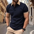 thumbnail image 1 of Blusa y camisa de manga corta con cuello vuelto para hombre, moda de ocio, color sólido, versátil, cuello vuelto, manga corta, abrigo de poliéster para hombre, 1 of 3