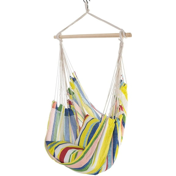 Castaway Living Deluxe Yellow Multicolor Stripe Pillowtop Hammock Chair with Quick Dry Fabric, Designed in The USA, Constructed for Durability & Comfort, Perfect for Any Space