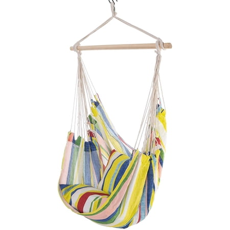 Castaway Living Deluxe Yellow Multicolor Stripe Pillowtop Hammock Chair with Quick Dry Fabric, Designed in The USA, Constructed for Durability & Comfort, Perfect for Any Space