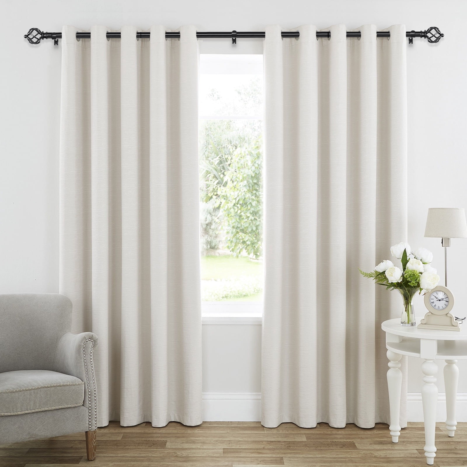 KAMANINA 3/4" Adjustable Single Curtain Rod with Twist Cage Finial, 28 - 48", Black