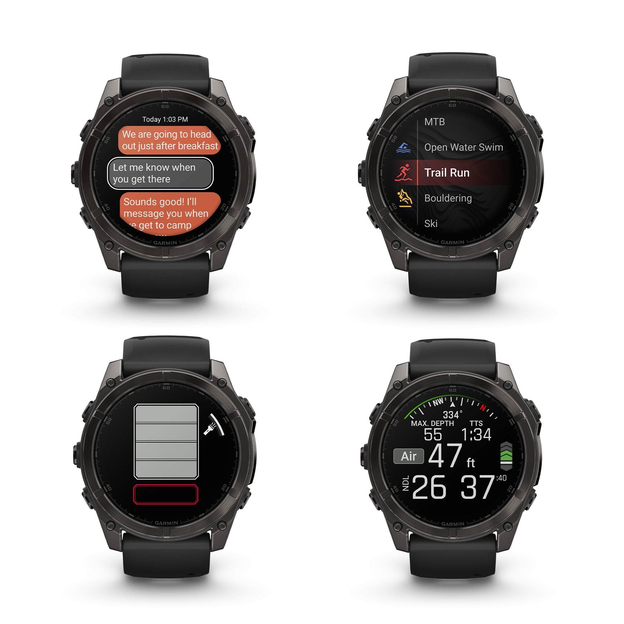 Garmin Fenix 8 51MM AMOLED Sapphire Multisport GPS Smartwatch Carbon Gray DLC Titanium with Black Gray Silicone Band, Built-in LED Flashlight, Fitness & Health Smart Watch Bundle for Men & Women