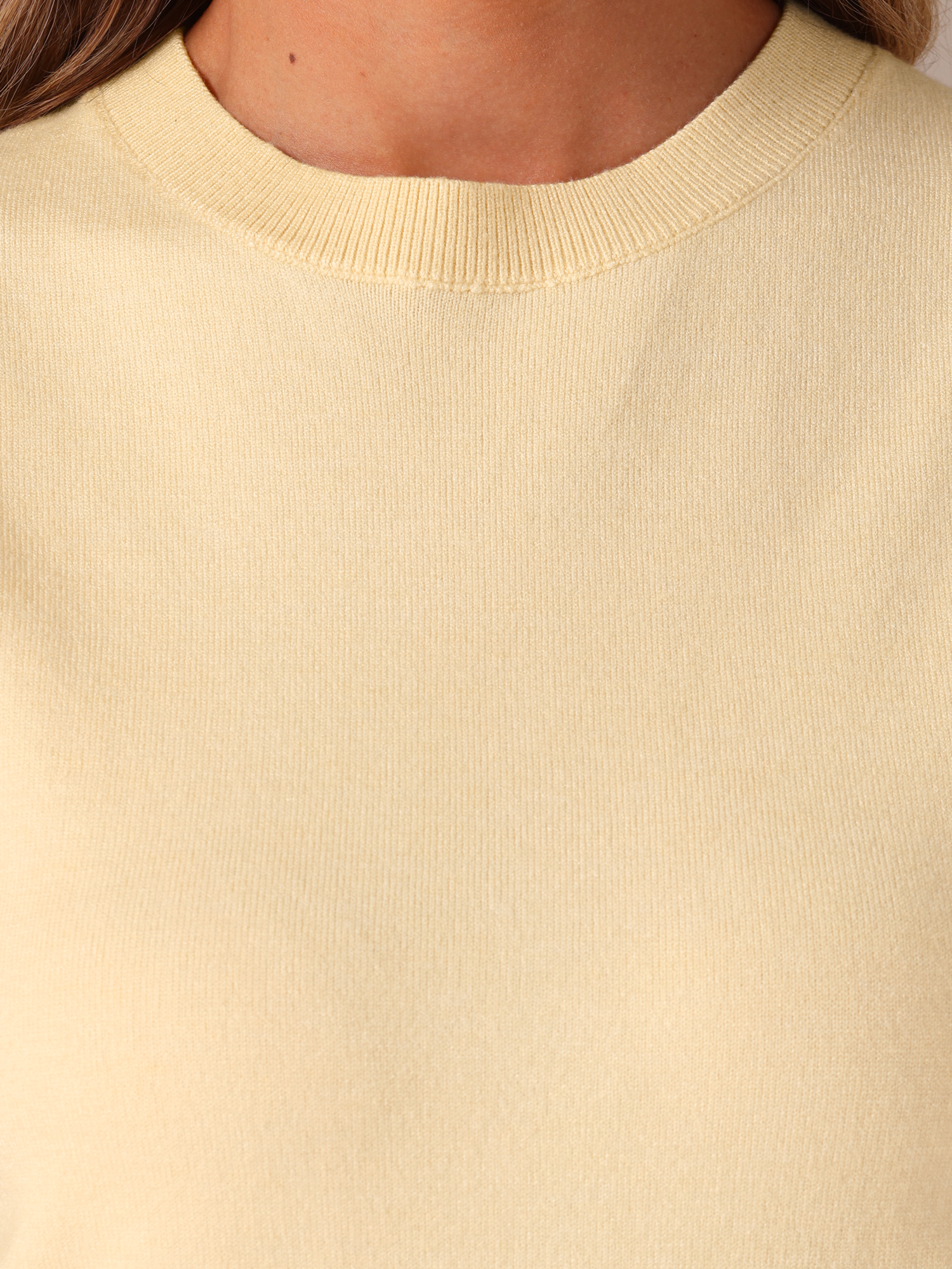 DARING DIVA Ribbed Knit Crew Neck Short Sleeve Tops M Light Beige