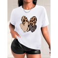 thumbnail image 1 of Women's Romance Style Crew Neck T-Shirt, 100% Polyester Knit Fabric with Medium Stretch, Leopard & Striped Heart Print, Casual Fashion Short Sleeve Tee for Spring/Summer/Fall, Spring Summer Top | Ani, 1 of 6