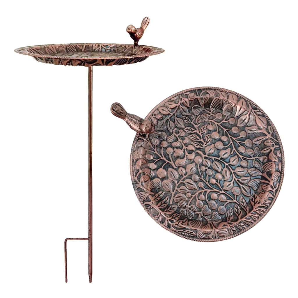 Tizuqe Frostproof Metal Bird Bath Outdoor Water Feeder With Decorative Leaf Motifs Suitable For Wildlife Birds Standing Basin