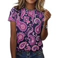 thumbnail image 3 of Paisley T-Shirt O Neck Retro Print Big Size T-Shirts Short Sleeve Tees Womens Pretty Design, 3 of 5