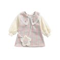 thumbnail image 1 of Xingqing 2 Pcs Robe Midi à Carreaux pour Tout-Petits, Enfants, Bébés Filles, avec Joint en Maille, Sac en Forme de Fleur, 1 of 9