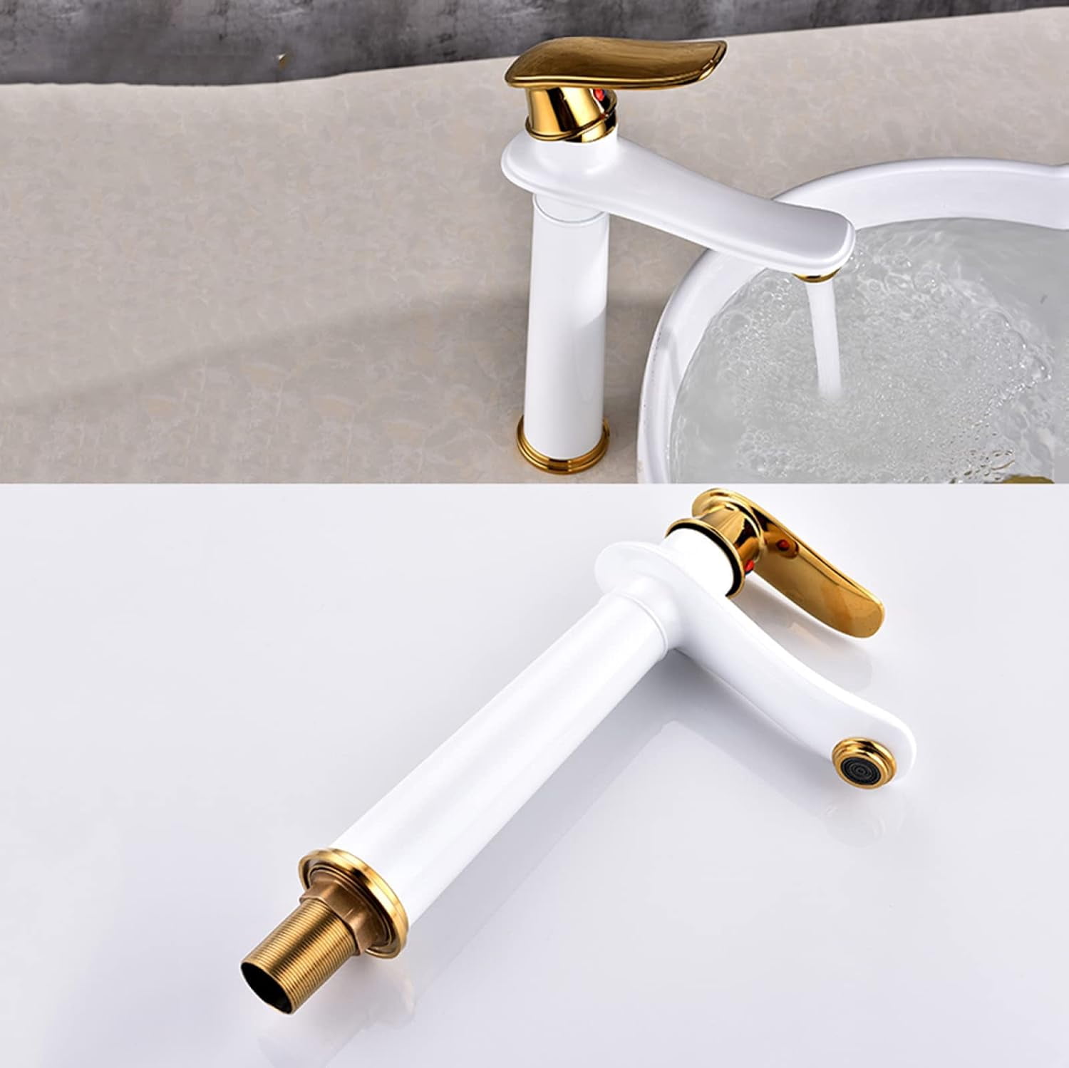 Vintage Sink Faucet Bathroom, Brass Bathroom Faucet, Sink Faucet Hot and Cold Mix Tap, Single Handle Bathroom Sink Faucet, White Gold, High