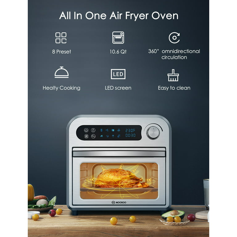 Moosoo Air Fryer Oven, 10.6 QT Air Fryer Toaster Oven Combo with Digital  Screen