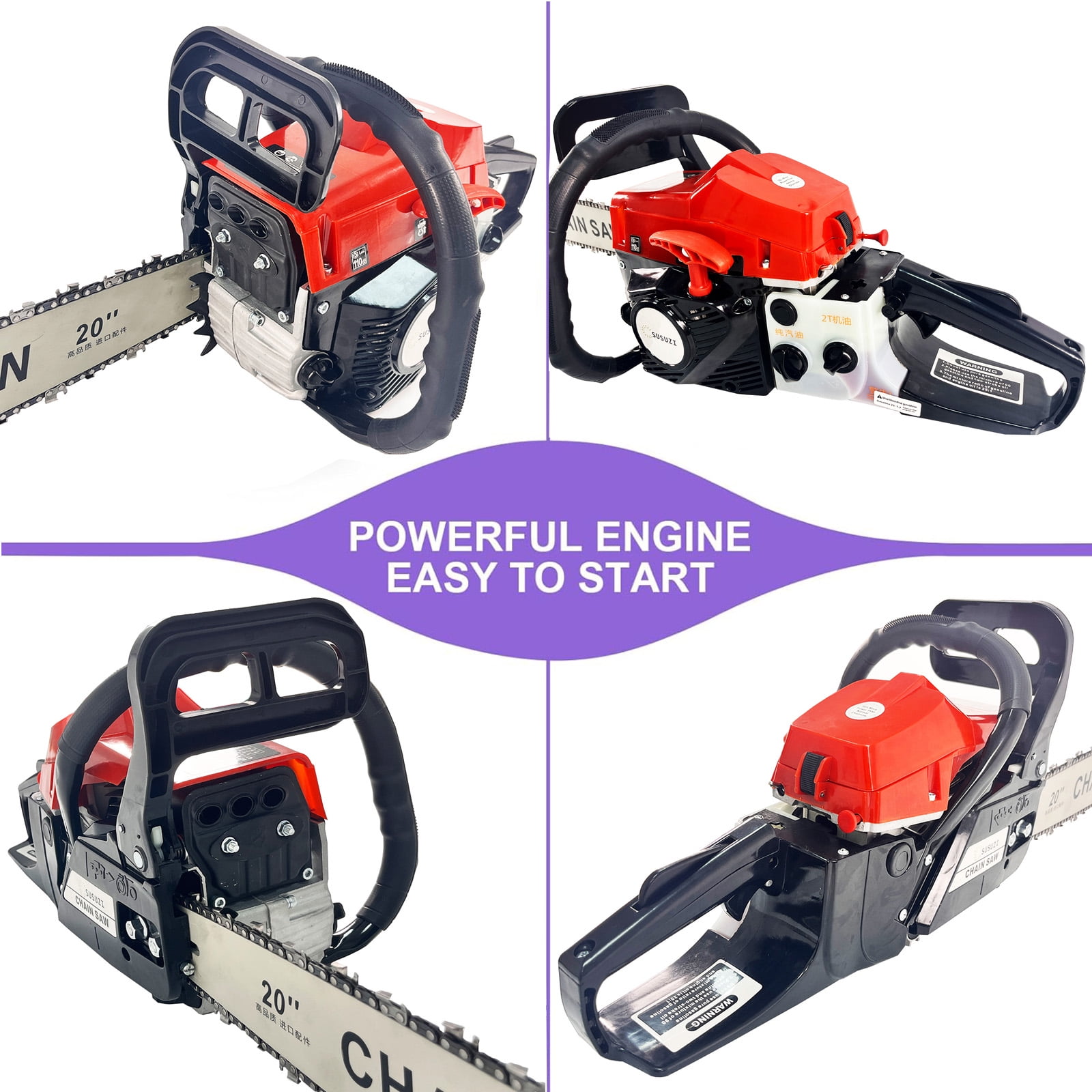 SUSUZI 20-inch Gas Chainsaw, 58CC 4-Stroke Engine, Auto Oiling & Fuel Mixing, Portable Cordless Chainsaw for Wood Cutting, Tree Trimming, Farm, Garden, and Ranch Use