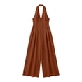 thumbnail image 6 of Womens Halter Sleeveless V Neck Zipper Jumpsuit Cotton Blend High Waist Wide Leg Solid Romper with Pockets for Vacation Daily Wear Orange XL(XL), 6 of 6