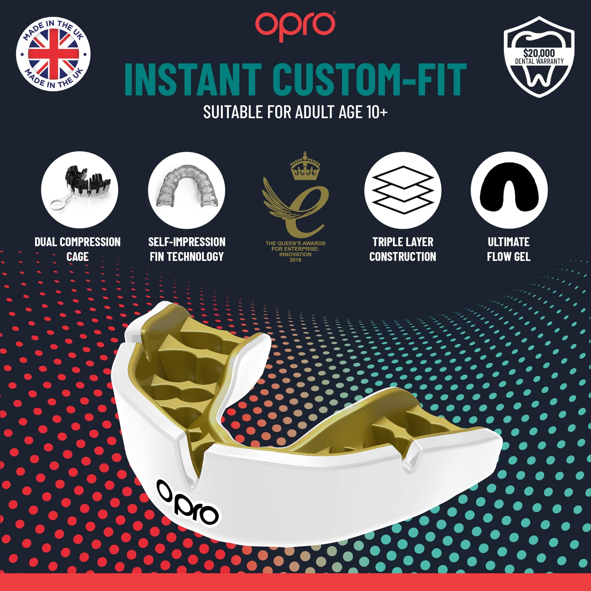 OPRO Instant Custom-Fit Mouthguard - Mouth Guard For Boxing, MMA & Football (Clear, Adult)