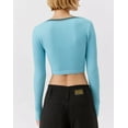 thumbnail image 5 of Women Long Sleeve Crop Tops Ribbed Tee Shirts Solid Color Vintage V Neck T-Shirt Streetwear, 5 of 7