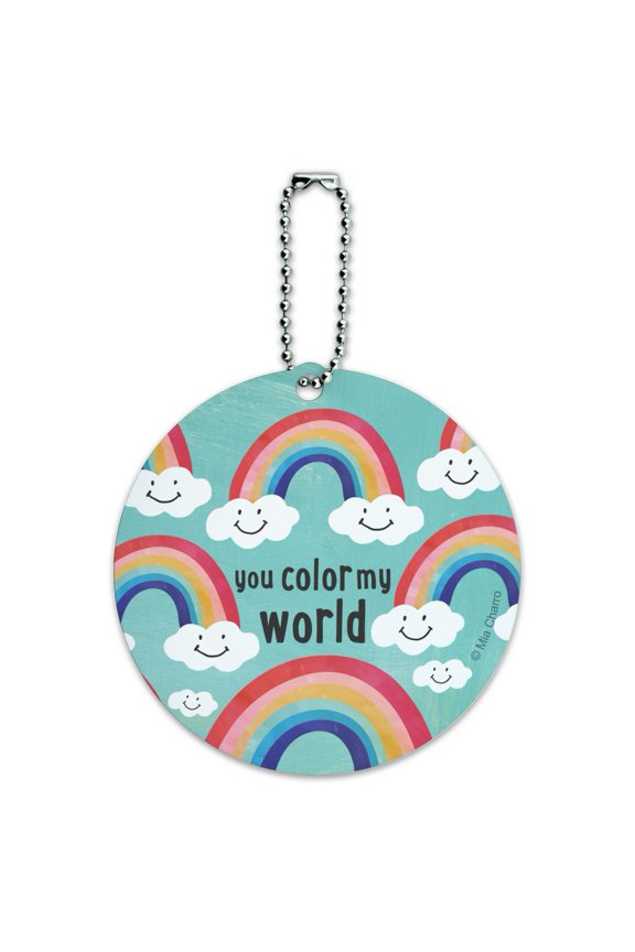 You Color My World Rainbows Happy Clouds Round Luggage ID Tag Card Suitcase Carry-On
