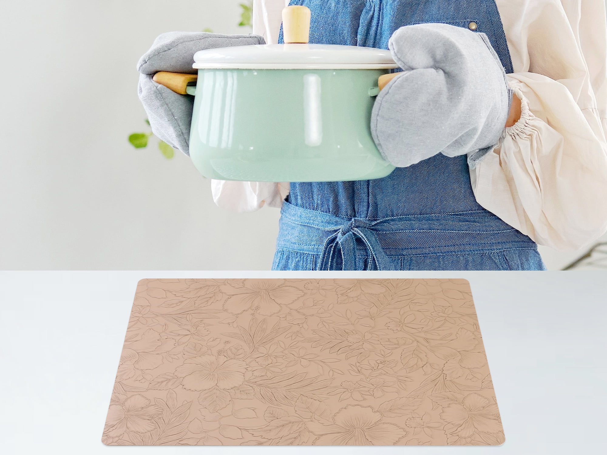 Unique Bargains Set of 6 Faux Leather Placemats for Kitchen Dining Table Decor Apricot