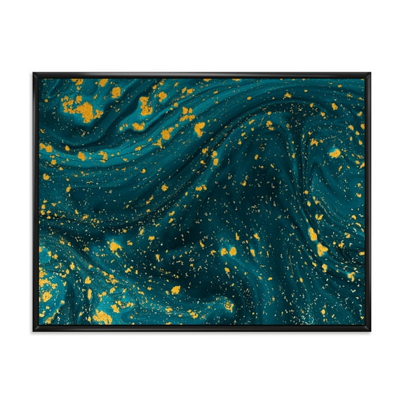 Golden Glitter With Dark Blue Marble 20 in x 12 in Framed Painting Canvas Art Print, by Designart