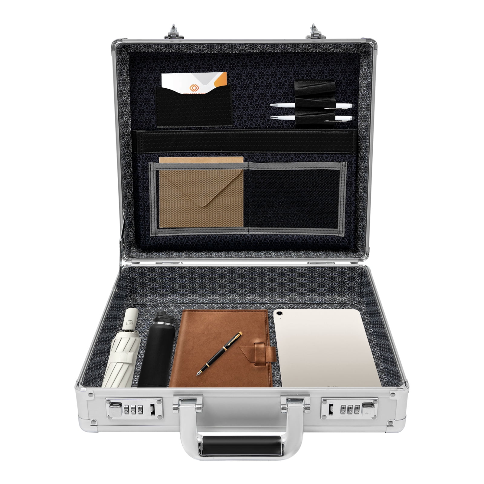 Dwellnix Silver Aluminum Flight Case Hard Men Locking Briefcase Safety Toolbox Office