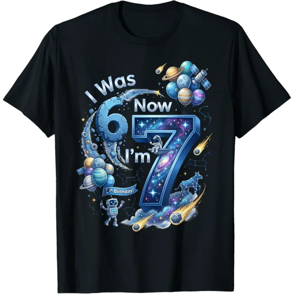 I Was 6 Now I'M 7 7Th Birthday 67 Astronaut Space Boy T-Shirt