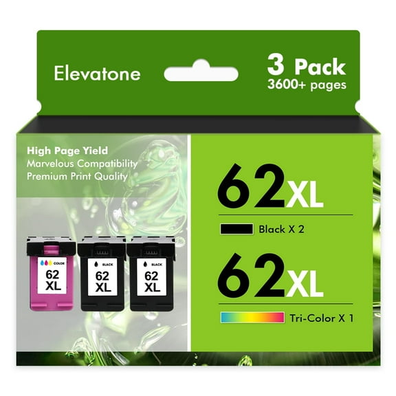 62 62XL Ink Cartridges 3 Pack Compatible for HP 62XL 62 for Envy 5540 5640 5660 7644 7640 5740 5741 8000 8040 OfficeJet 200 250 Printer (2 x Black,Tri-color)