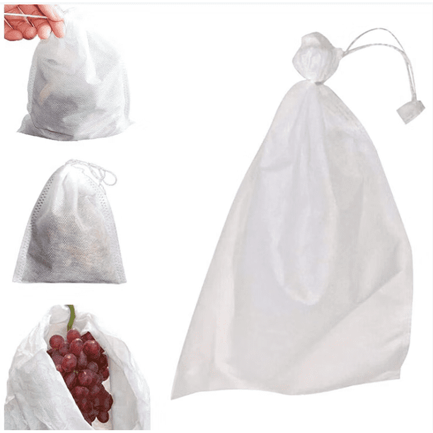 30 x 20 cm, 100 unidades. Redes antiinsectos y antipájaros, bolsas protectoras de frutas con cordón, bolsas protectoras de uvas, protección de frutas, flores y verduras, impermeables y transpirables
