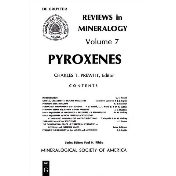 Reviews in Mineralogy & Geochemistry Pyroxenes, Book 7, (Paperback)
