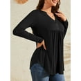 thumbnail image 4 of Fancyglim Women Plus Size Henley Shirts V Neck Long Sleeve Blouse Casual Loose Pleated Tunic Tops Black 2XL, 4 of 7
