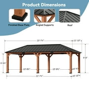 Modern Shade Tranquil Grove 12x24’Hardtop Gazebo,Cedar Framed Pavilion with Galvanized Steel Roof,Permanent Patio Metal Gazebo for Outdoor Brown