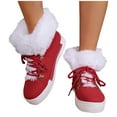 thumbnail image 5 of Dasayo Womens Booties Ankle Furry Hiking Red Winter Faux Leather Flat Heel Lace up Shoes Women Shoes 39, 5 of 7