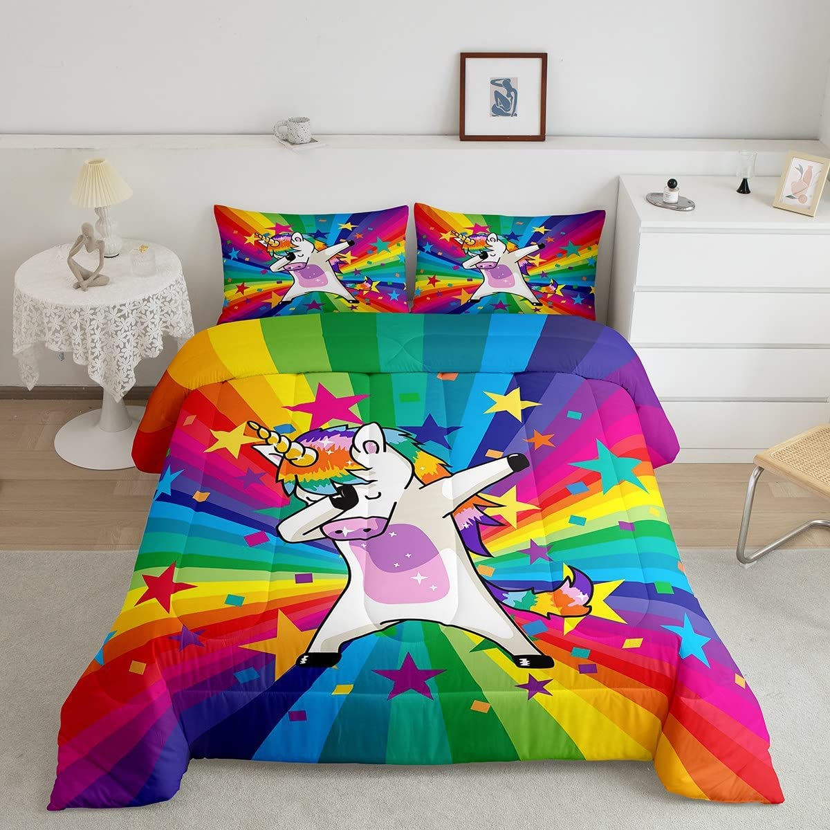 SINKE White Horse Comforter Set Twin Size Butterfly Rose Flower Bedding