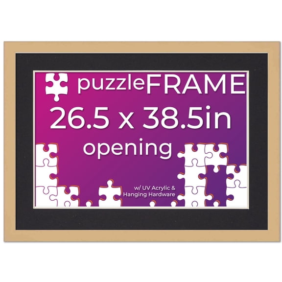 26.5x38.5 Frame for Jigsaw Puzzles - Wooden Natural Puzzle Frame with Mat (Black) For Puzzles Measuring 26.5x38.5 Inches